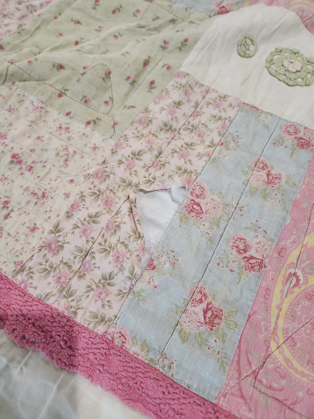Handmade Pastel Patchwork Quilt Throw - Pink, Blue & Green 80x75